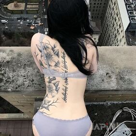 Tattoo On the roof on the back motif: lettering