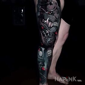 Tattoo Japanese style on the leg motif: 3D style: japanese / irezumi