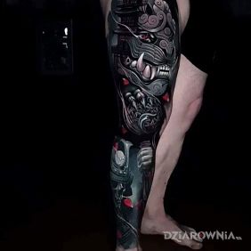 Tatuaż Styl japoński na nodze motyw: czaszki styl: japońskie / irezumi