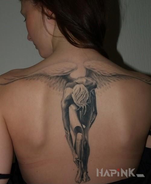 Tattoo Jasny aniol in angels motif and realistic style on the back
