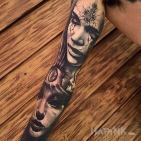 Tattoo Demons on the forearm motif: sleeves style: realistic