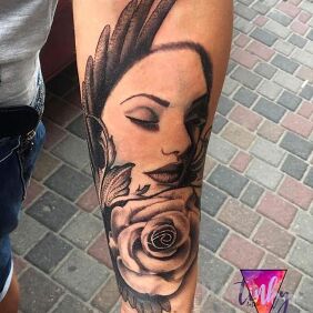 Tattoo Rose faces and stuff like that :D on the forearm motif: flowers style: realistic