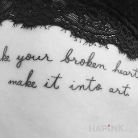 Tattoo Broken heart on the ribs motif: lettering