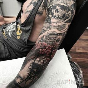 Tattoo The naked samurai on the forearm motif: faces style: realistic