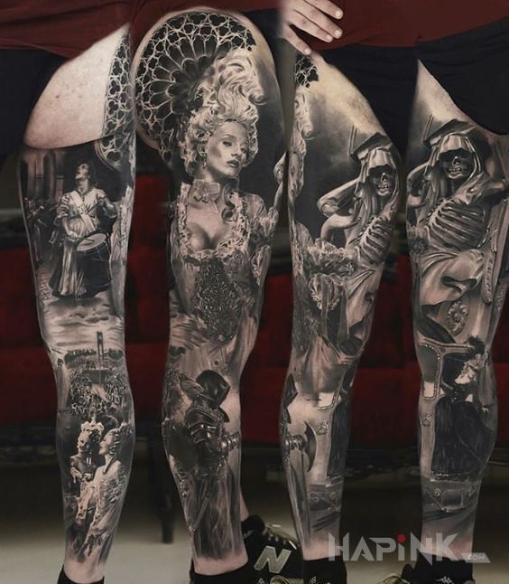 Tattoo Tatuaż na wagę złota in sleeves motif on the calf