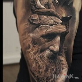 Tattoo Grandpa on grandpa on the upper arm motif: characters style: realistic