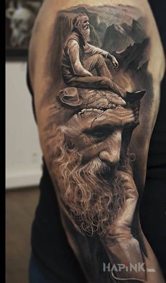 Tattoo Dziadek na dziadku in 3D motif and realistic style on the upper arm