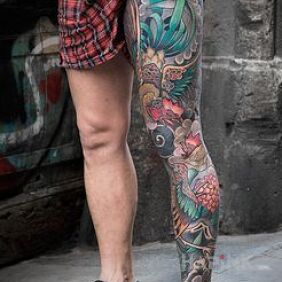 Tattoo Japanese leg on the calf motif: sleeves style: japanese / irezumi