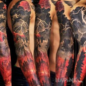 Tattoo Red storm on the forearm motif: sleeves