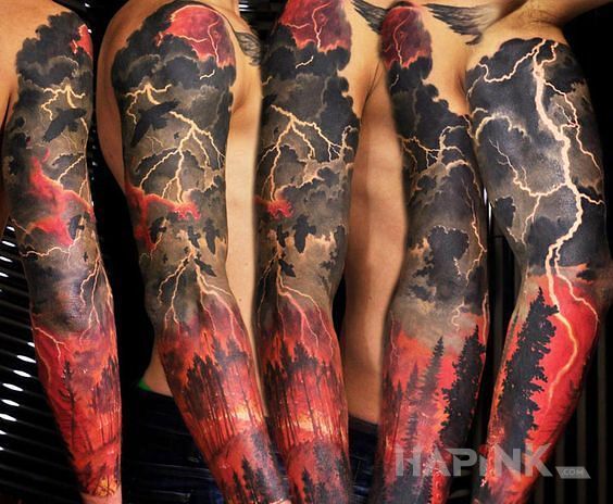 Tattoo Czerwona burza in sleeves motif on the forearm
