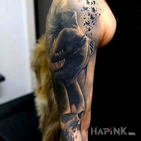 Tattoo Wiggle your hair on the forearm motif: skulls style: realistic