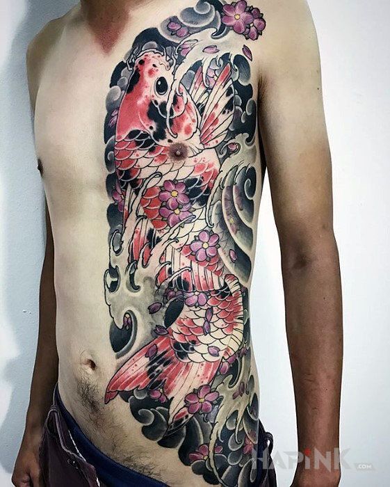 Tattoo Rybka koi in animals motif and japanese / irezumi style on the stomach