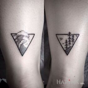 Tattoo Sea and mountains on the leg motif: nature style: graphic / illustrative
