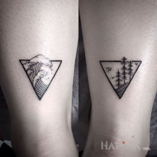 Tattoo Morze i góry in nature motif and graphic / illustrative style on the leg