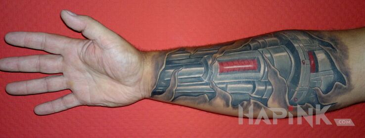 Tattoo Robot in biomechanics style on the forearm