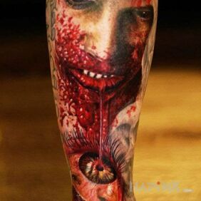 Tattoo Zombie on the calf motif: 3D style: realistic