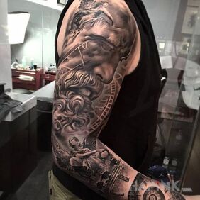 Tattoo Sage head on the upper arm motif: sleeves