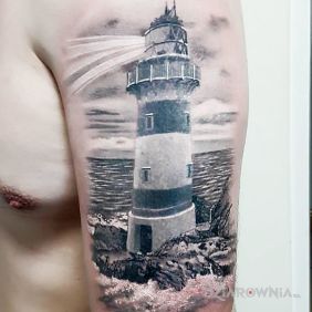 Tatuaż Latarnia morska na ramieniu motyw: 3D styl: realistyczne