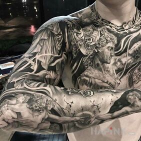 Tattoo The creation of adam on the chest motif: sleeves