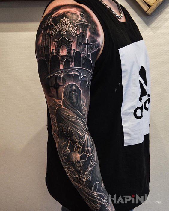 Tattoo Kostucha in sleeves motif on the forearm