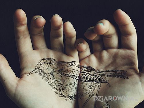 Tatuaż ptaszyna w motywie zwierzęta na dłoni