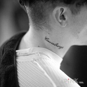 Tattoo Cole Mohr - tattoo in the form of an inscription on the neck on the neck motif: Cole Mohr