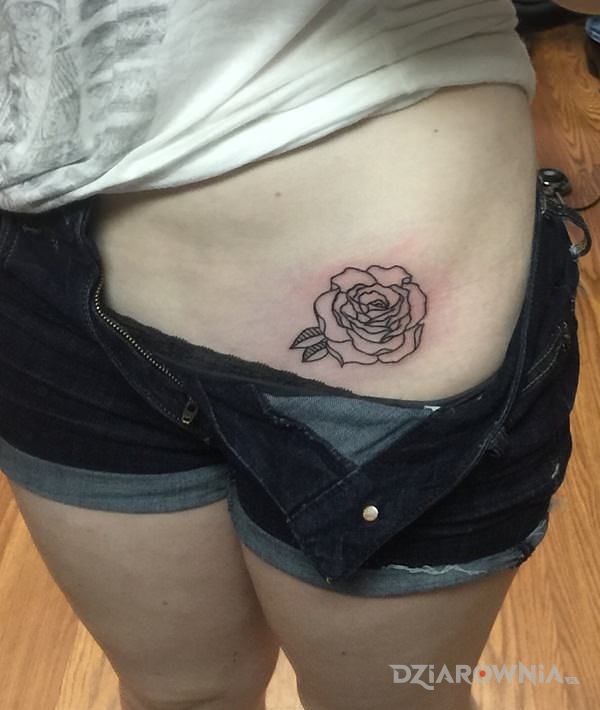 Tatuaż kontur róży w motywie kwiaty na brzuchu