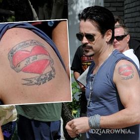 Tatuaż Colin Farrell - tatuaż serduszko na ramieniu motyw: sławnych osób