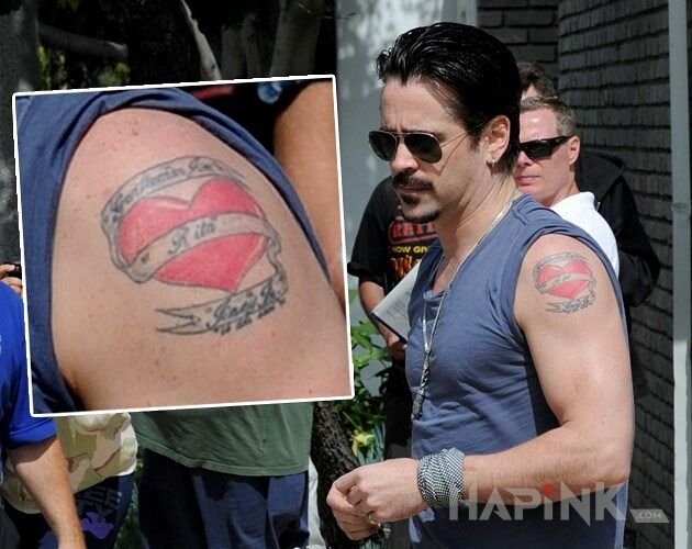 Tattoo Colin Farrell - tatuaż serduszko in Love motif on the upper arm