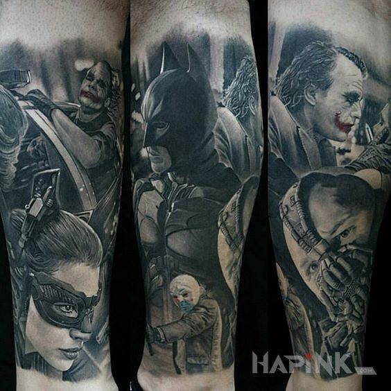 Tattoo BATMAN!!! in characters motif and realistic style on the forearm