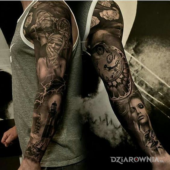 Tatuaż zaplatana w bandazach w motywie postacie i stylu realistyczne na ramieniu