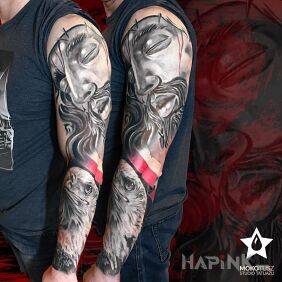 Tattoo Patriotic Sleeve on the forearm motif: characters