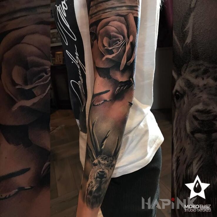 Tattoo Realistyczny rękaw kobiecy in sleeves motif and realistic style on the upper arm