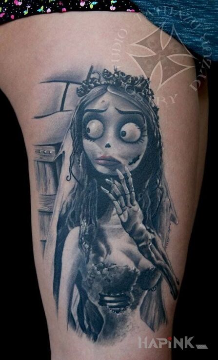 Tattoo Gnijąca Panna Młoda. in realistic style on the leg
