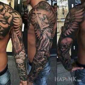Tattoo Ameno on the forearm motif: skulls
