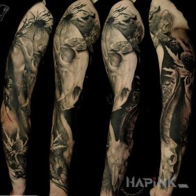 Tattoo Animal skulls on the forearm motif: animals style: realistic