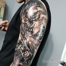 Tattoo #Spartan #Lion #Tattoo on the forearm motif: faces style: realistic