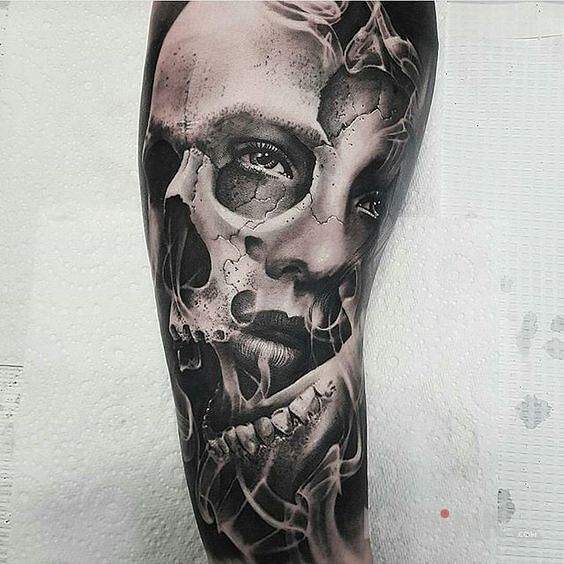 Tattoo Czacho-twarz in 3D motif and realistic style on the forearm