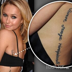 Tattoo Hayden Panettiere - inscription on ribs on the ribs motif: famous people