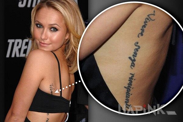 Tattoo Hayden Panettiere - napis na żebrach in famous people motif on the ribs