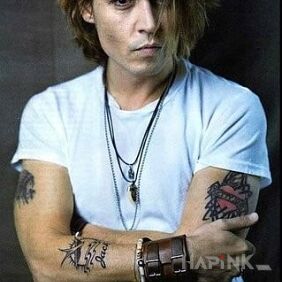 Tattoo Young Johnny Depp with tattoos on the forearm motif: Johnny Depp