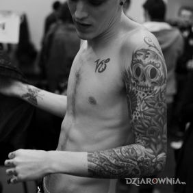 Tatuaż Josh Beech - tatuaż rękaw na ramieniu motyw: rękawy