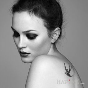 Tattoo Leighton Meester - tattoo of a swallow on the back motif: animals