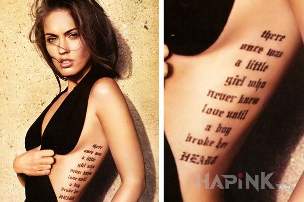 Tattoo Megan Fox napis na żebrach in Megan Fox motif on the ribs
