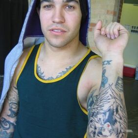 Tattoo Pete Wentz - all gussied up on the upper arm motif: famous people