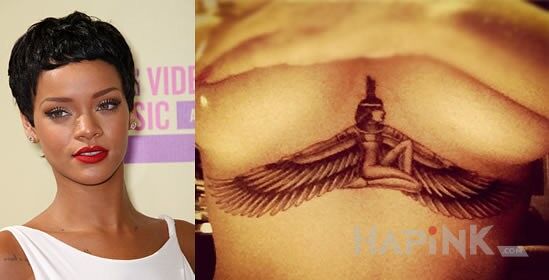 Tattoo Rihanna - tatuaż na klatce - postać ze skrzydłami in famous people motif on the chest