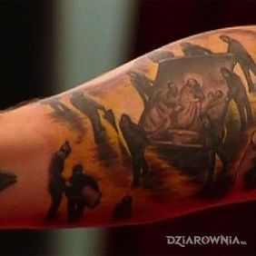 Tatuaż Sebastian Bach - religijna dziara na ramieniu na ramieniu motyw: Sebastian Bach
