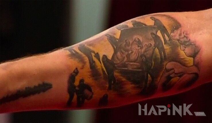 Tattoo Sebastian Bach - religijna dziara na ramieniu in famous people motif on the upper arm