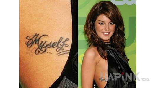 Tattoo Shenae Grimes - tatuaż napis myself na żebrach in Shenae Grimes motif on the ribs