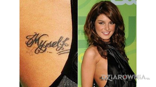 Tatuaż shenae grimes - tatuaż napis myself na żebrach w motywie sławnych osób na żebrach